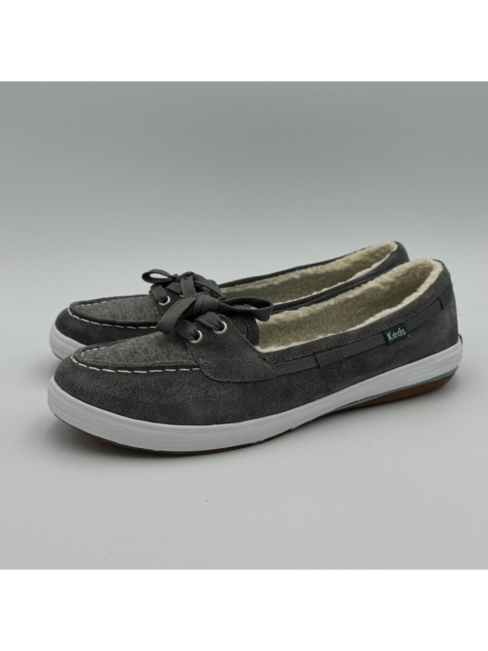 Keds Shearling Sneakers Women's Size 7.5 Gray Slip-on Loafers Shoes WH56036